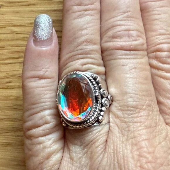 Mystic Topaz Sterling Silver Ring: Napoleon Handmade Ottoman Style Size 6 - Picture 2 of 7